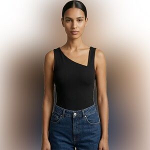 Zara Asymmetrical Neckline Tank Top Sz. S | Black